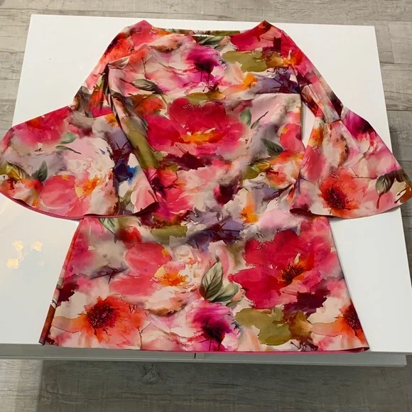 Chiara Boni La Petite Robe Floral Bell-Sleeve Dress (IT 52 / US ~16 / XL)